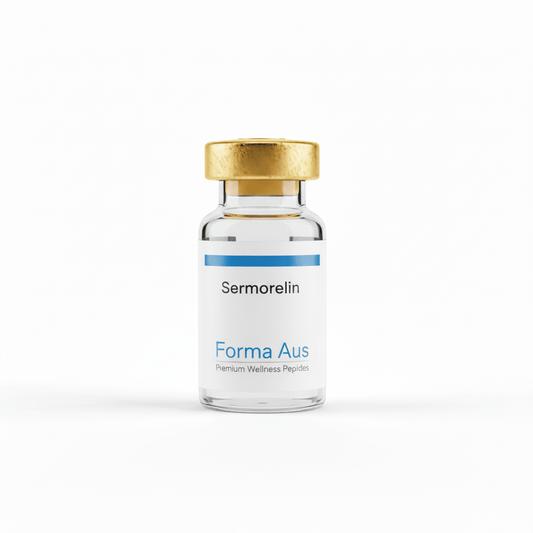 Sermorelin 10mg lyophilised peptide vial with bacteriostatic water and syringes for growth hormone research