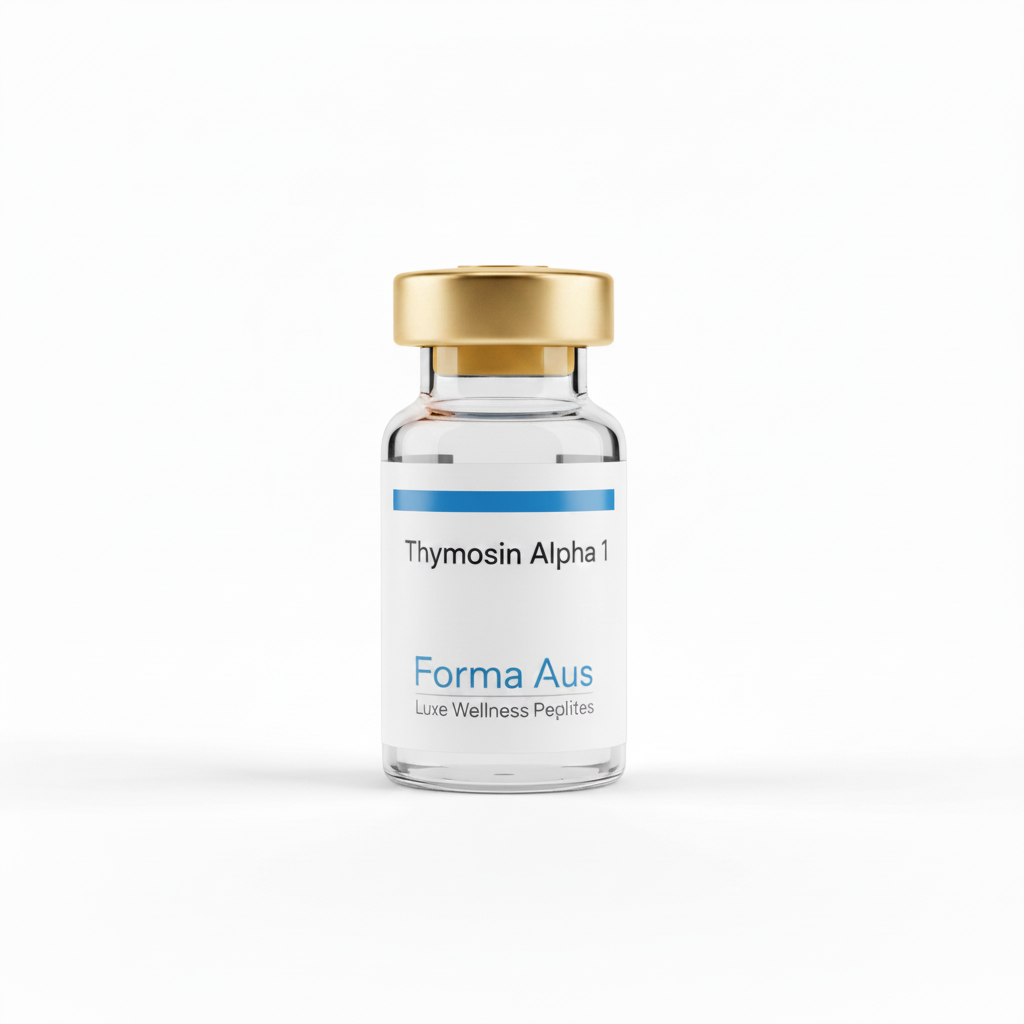 Thymosin Alpha 1 10mg lyophilised peptide vial with bacteriostatic water and insulin syringes for immune modulation research